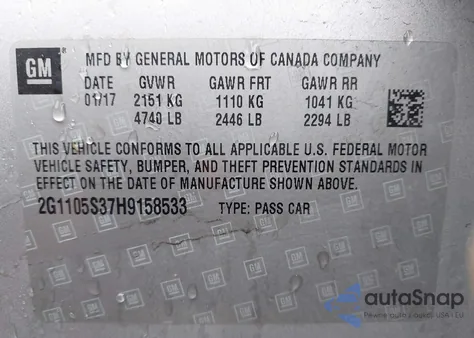 2017 Chevrolet Impala Lt z USA, uszkodzony, nr VIN 2G1105S37H9158533